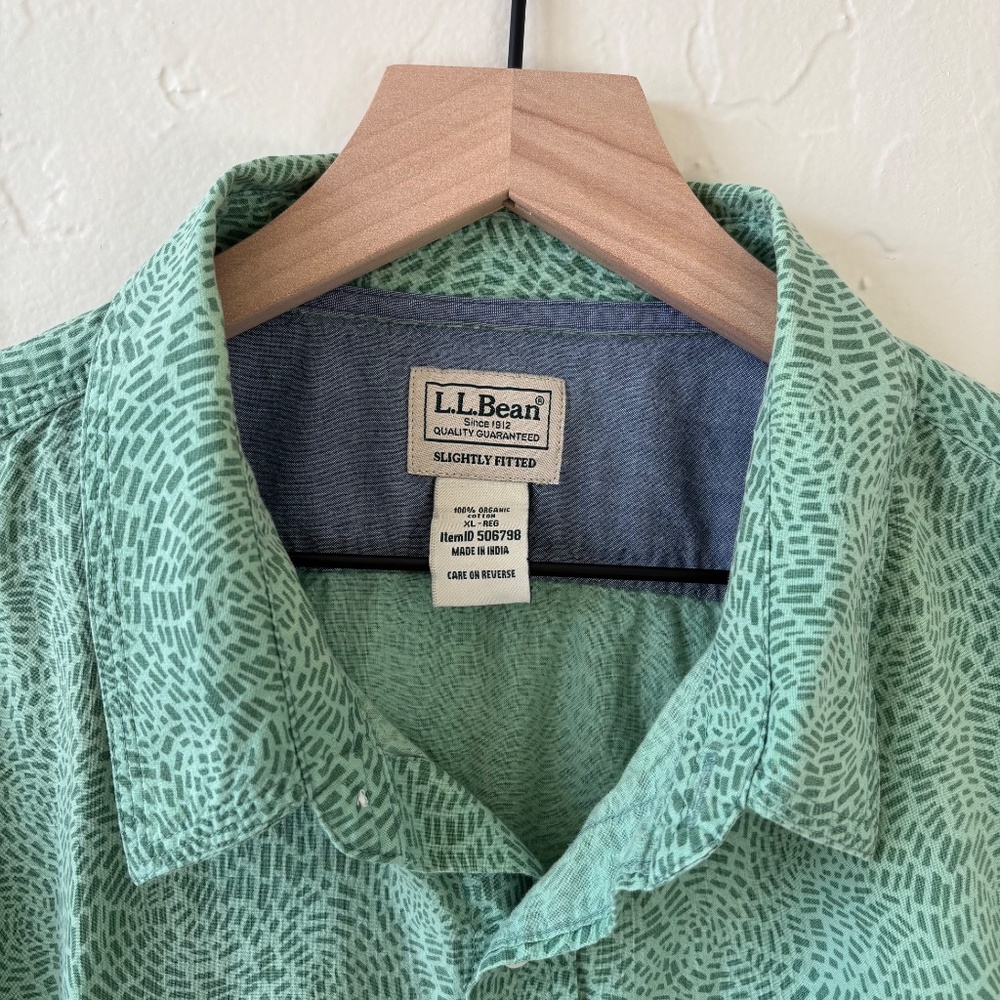 LL Bean Lakewashed Camp Shirt, Men's XL Clover Green, Organic Cotton - Picture 5 of 7